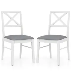 Upholstered Side Dining Chairs Set of 2 with Rubber Wood Frame and Padded Seat White