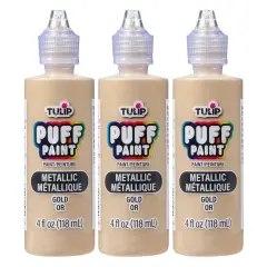 Tulip Puff Paint Metallic Gold, Multi-Surface Craft Paint, 4 fl. oz. 3 Pack