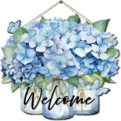 Spring Decorations for Home, Summer Flower Welcome Door Sign, Floral Butterfly Door Hanger Wall Art for Holiday Indoor Outdoor Farmhouse Home Porch Window Wall Decor Aesthetic