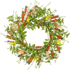 18Inch Easter Wreath for Front Door, Bunny Wreaths with Carrots, Spring Wreath Easter Decoration for Home Party Window Decor