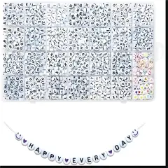 Alphabet Beads A-Z 1200+Pcs Letter Beads, Acrylic 4x7mm Round Letter Beads Kits,Black Digit and Colorful Smile Beads for Bracelets Necklaces DIY Jewelry Making (Black,1200+PCS)