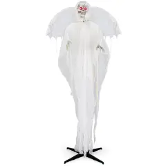 8.3 ft White Halloween Standing Haunted Angel with Lighted Eyes and Automatic Wing Movement