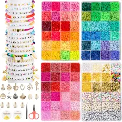 Friendship Bracelet Kit 4 Boxes-13056 Pcs 72 Colors Bracelet Making Kits with Clay Beads, 7200 Pcs Glass Seed Beads and 3 Styles Letter Beads with Charms for Bracelet Making Gift