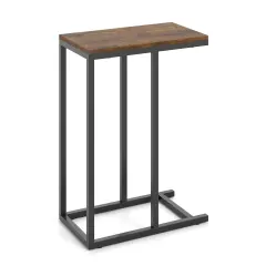 Black Metal C-Shaped Side Table with Sturdy Frame and Space-Saving Design Rustic Brown