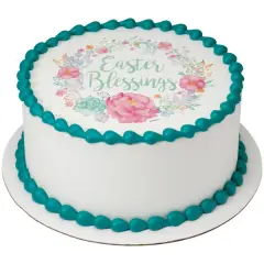 Floral Easter Blessings Edible Cake Topper Image 7.5 Round