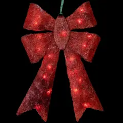 Northlight Lighted Sparkling Sisal Outdoor Christmas Double Bow - 23" - Red - Clear Lights