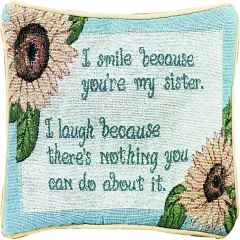 12.5 x 8.5-Inch Decorative Throw Pillow, I Smile I Laugh/Sister