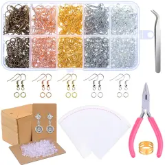 Earring Making Supplies, 1350pcs Earring Making Kit with Earring Hooks, Jump Rings, Pliers, Earring Backs, Earrings Holder Cards and Clear Bags for DIY Earring Supplies and Earring Findings