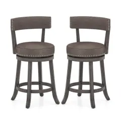 Fabric 360&deg; Swivel Counter Height Chairs Set of 2 with Rubber Wood Frame