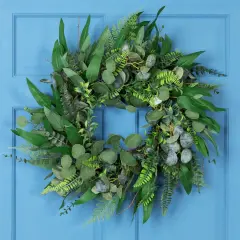 Northlight Eucalyptus and Fern Mixed Foliage Artificial Spring Wreath - 24" Green