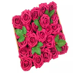 25pcs Artificial Flowers Real Looking Foam Roses Decoration DIY Fuchsia