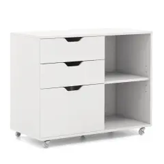 Modern Mobile File Storage Cabinet with Large Tabletop 3 Drawers and Smooth Rolling Wheels White
