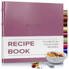 Gallery Leather Recipe book to write your own recipes - 3 Ring Recipe Binder With Protective Plastic Sleeves, Blank Cards, 25 Pocket Pages and Ivory Cards, Refillable - 9.25 x 8 " Camden Orchid