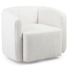 Modern Upholstered Sherpa Accent Chair with Curved Backrest and Armrests-White