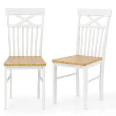 Wooden Kitchen Dining Chair Set of 2 with Rubber Wood Frame-Natural