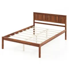 Metal Twin/Full/Queen Size Bed Frame with Wooden Headboard and Slat Support