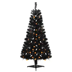 4.5FT Pre-Lit Black Halloween Tree with Ghost & Pumpkin Lights Music and Sensor for Indoor Decor