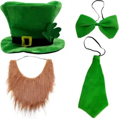 St. Patrick's Day Party Costume Suit Hat, Bow, Bow Tie, Beard, Scarf (Hat, Beard, Tie, Bow tie)