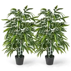 2 Pack Fake Bamboo Leave Tree with 3 PE Bamboo Trunk-Green
