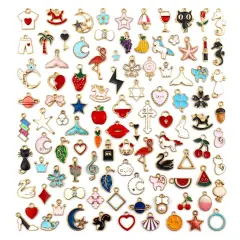 100PCS Gold Plated Enamel Charms Mixed Moon Star Fruit Animal Charm Colorful Pendant DIY for Necklace Bracelet Jewelry Making and Crafting