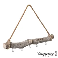Uniquewise 19-inch Natural Decorative Jujube Wooden Log Hanging Farmhouse Wall Decor with 5 Hooks for Keys Hats and Wall Accessories - Perfect for Entryway Living Room Kitchen Hallways and Dining Area