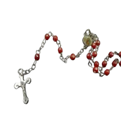 12 Rosary in Glass Bible Cross Red Beads CATHOLIC Mary Crucifix Necklace Bottle