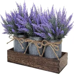 Set of 3 Artificial Lavender Plants &ndash; Rustic Farmhouse Table D&eacute;cor