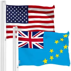 G128 Combo Pack: American USA Flag 3x5 Ft & Tuvalu Tuvaluan Flag 3x5 Ft | Both LiteWeave Pro Series Printed 150D Polyester, Brass Grommets