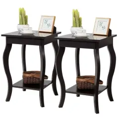 Set of 2 Modern Nightstand Side End Tables with Open Storage Shelf for Bedroom Decor Espresso