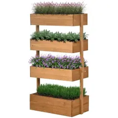 Fir Wood 4-Tier Vertical Planter Box with Drainage for Outdoor Gardening Natural
