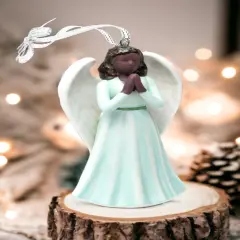 Ceramic African American Praying Angel Ornament, Religious D&eacute;cor, Religious Gift, Church D&eacute;cor, Church Gift, Baptism Gift