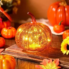 Glass Pumpkin Light LED Fall Lamp