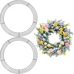 Wire Wreath Frame, 2 Pack 14 Inch Metal Wreath Form Frame, Large Dark Green Round Wire Wreath Rings for DIY Craft Home Decor Indoor Outdoor Holiday Party Decorations Supplies