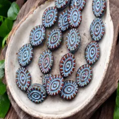 *10* 14x11mm Turquoise Washed Opaque Red Mystic Eye Beads