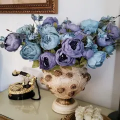 2 Bouquets Vintage Artificial Peonies Silk Peony Flowers for Wedding Bridal Home D&eacute;cor Beautiful Floral Centerpiece Arrangement, Blue