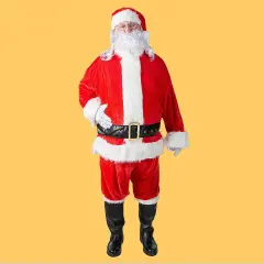 Plus Size Mens Santa Suit Velour Jacket, Pants, Hat, Beard and Belt Set