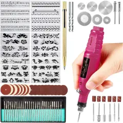 108 Pcs Engraving Tool Kit, Multi-Functional Electric Corded Micro Engraver Etching Pen DIY Rotary Tool for Jewelry Glass Wood Metal Plastic with Scriber, 82 Accessories and 24 Stencils - Red