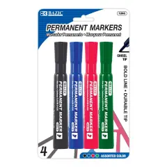 BAZIC Chisel Tip Desk Style Assorted Color Permanent Marker (4/Pack)