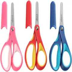 Small School Student Blunt Kids Craft Scissors, Sharp Stainless Steel Blades Safety Comfort Grip for Children Cutting Paper, Assorted Color, 3 Pack