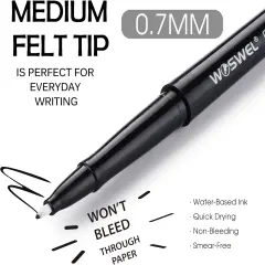 Black Felt Tip Pens, 32 Black Pens, 0.7mm Medium Point Felt Pens, Felt Tip Markers Pens for Journaling, Note Taking, Planner, Writing,Drawing.Perfect for Art Office and School Supplies