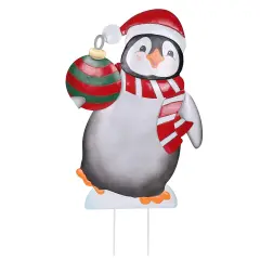 Haute Decor 24 Inch Tall Metal Christmas Penguin Outdoor Yard Decoration - Lawn Stake Included - Large, Cute Holiday Display