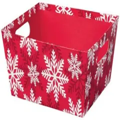 Pack/3: Red & White Snowflakes Baskety Tray - 12 x 9-1/2 x 4-1/2"