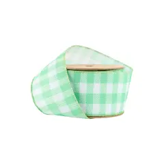 2 1/2" Wired Ribbon | White/Spring Gingham | 10 Yard Roll | 4 Color Options Green