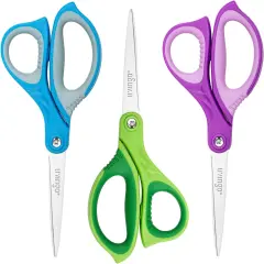 Scissors for School - Sharp Pointed Tip All Purpose Scissors Students Teachers Crafts Middle High School College Office Home, Right & Left Handed Scissors, Blue, Green, Purple, 3 Pack, 7 Inch