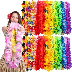 150 Count Summer Garland Hawaiian Lei Bulk, Tropical Luau Hawaii Theme Silk Flower Necklace
