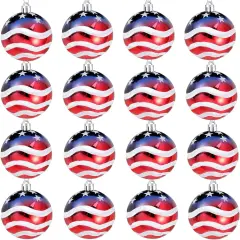 16 Pcs Independence Day Ball Ornament - 4th of July Patriotic Hanging Ball Decoration American Flag Ornament for Independence Day, Christmas Tree, USA Themed Party Supplies
