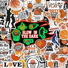 Basketball Water Bottle Stickers for Kids Glow in The Dark, 67 PCS Vinyl Stickers Pack for Laptop Skateboard Phone Case, Cute Colorful Sports Decals for Teens