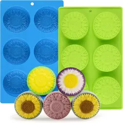 Round Sunflower Soap Molds, 2 Pack 6 Cavity Cylinder Daisy Flower Silicone Molds