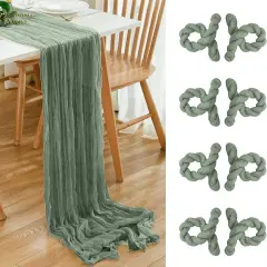 8 Pack 10Ft Sage Green Cheesecloth Table Runner 35x120 inch Boho Gauze Cheese ClothsTable Runners Long Wrinkled Sheer Romantic Table Runner for Wedding Bridal Shower Birthday Party Table Decor