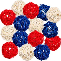 18pcs 4th of July Decorative Balls Rattan Decoration - Red Blue White Balls for Independence Day Home Decor Craft Vase Bowl Filler Table Party Supplies Decorations